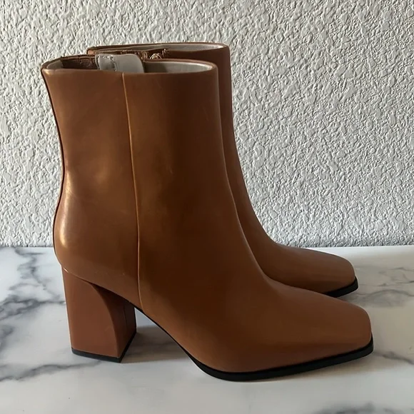 PAIGE Farah Square Toe Booties in Cognac, Size 6.5 NEW in Box $420
